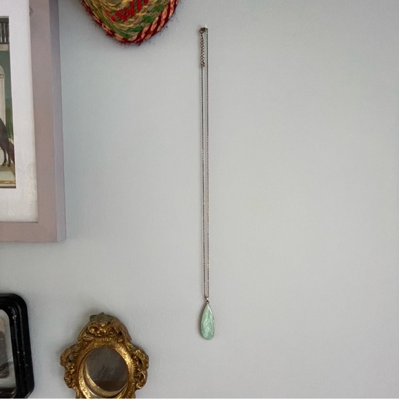 Reversible | Blue Teal Turquoise Jade | Druzy | Drop Necklace | Long Chain - Picture 5 of 6